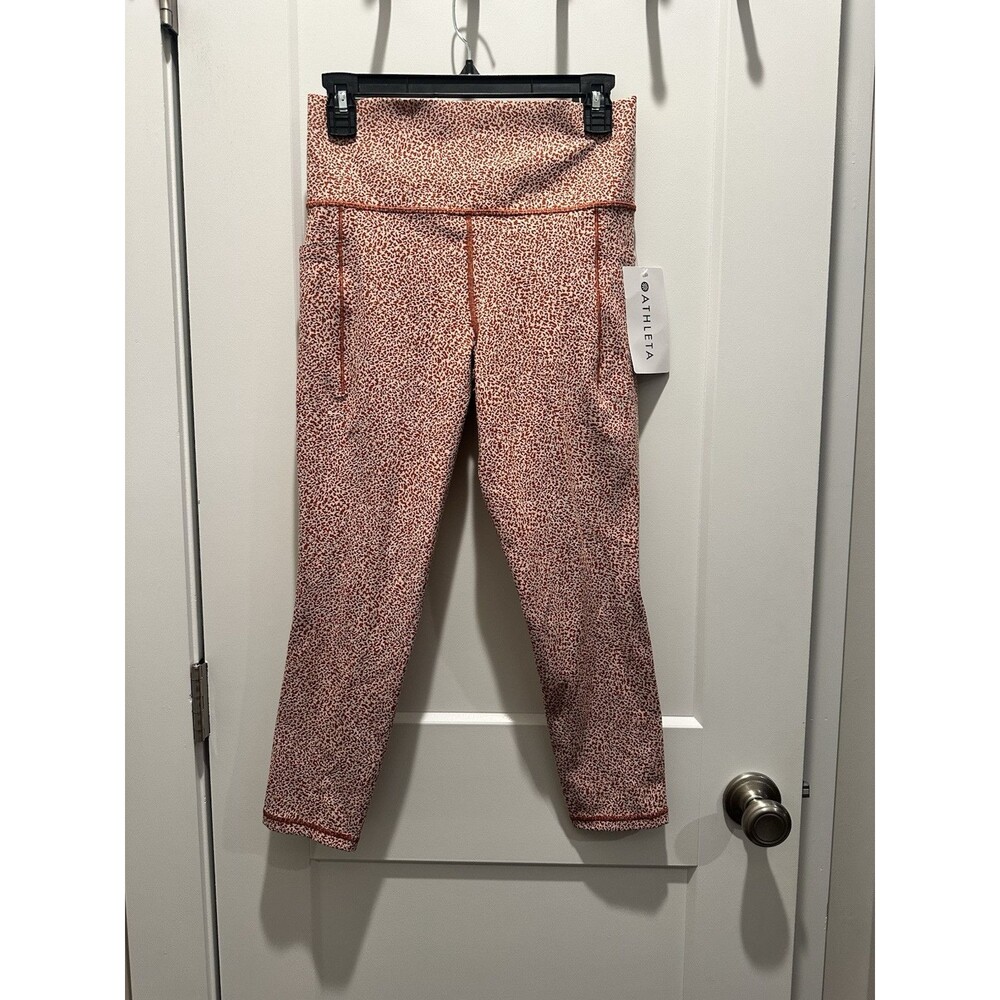 NWT Athleta Medium Salutations Stash II Textured Leggings Brown Cream Cheetah